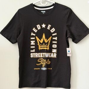 Urban Style Black Tee with Gold Crown Print